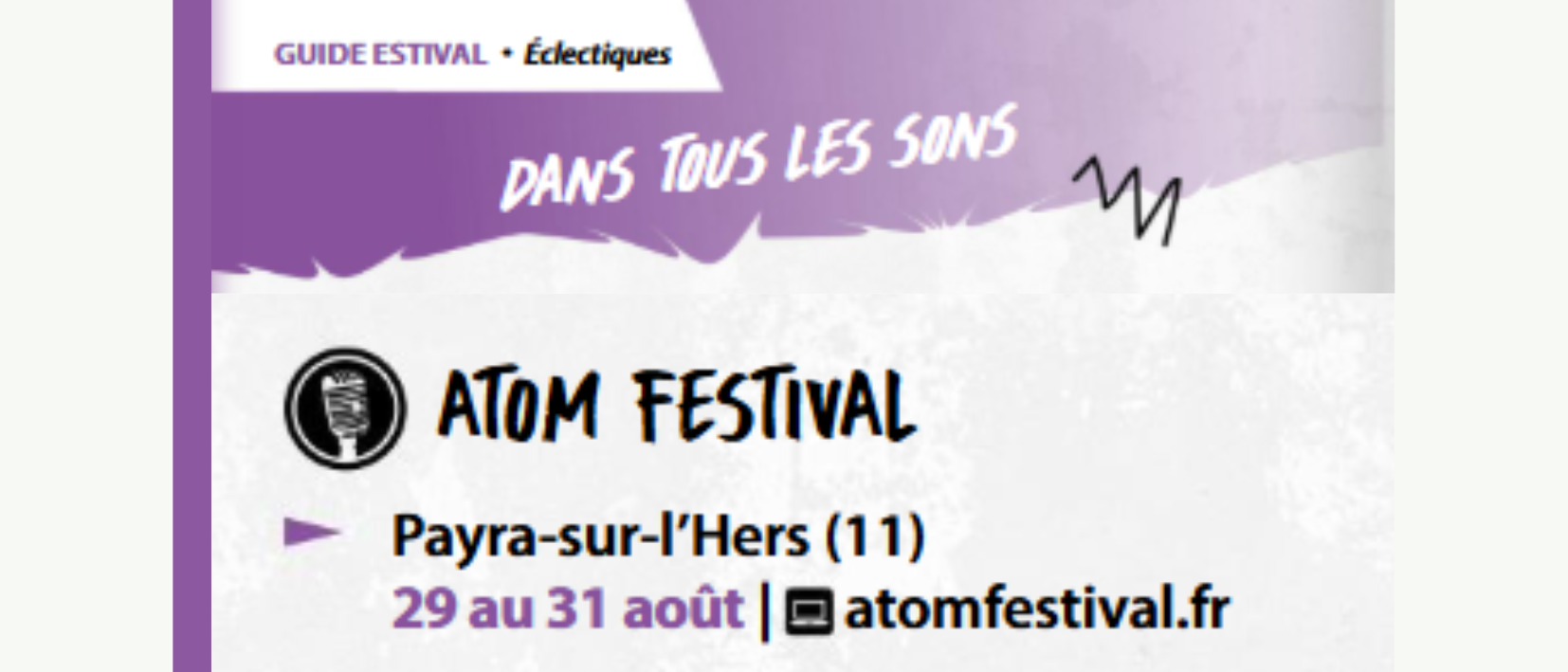 Titre article ATOM Festival dans le guide festivals Clutch